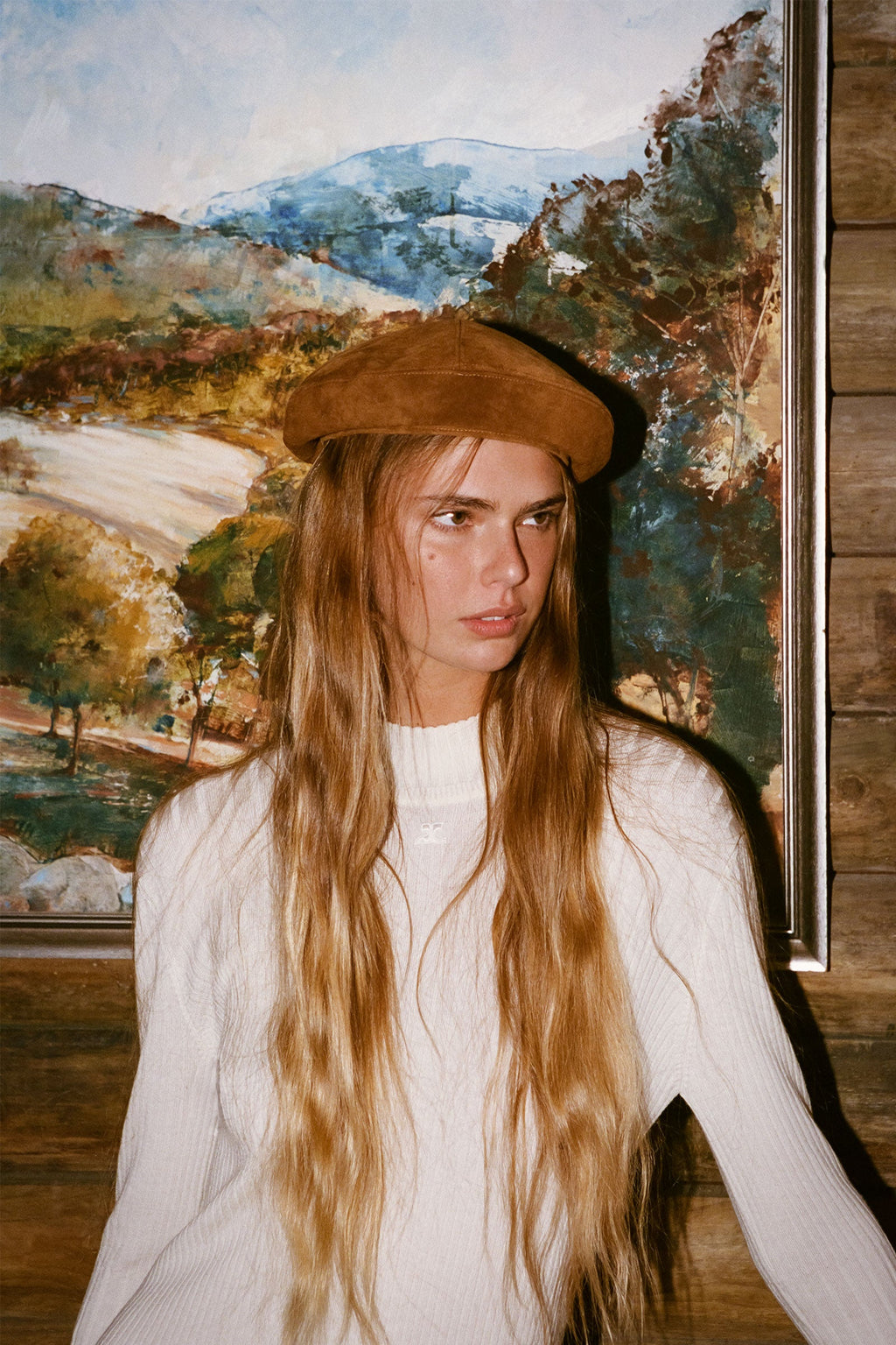 Lack of Color Priya Beret in Tobacco suede, view 2