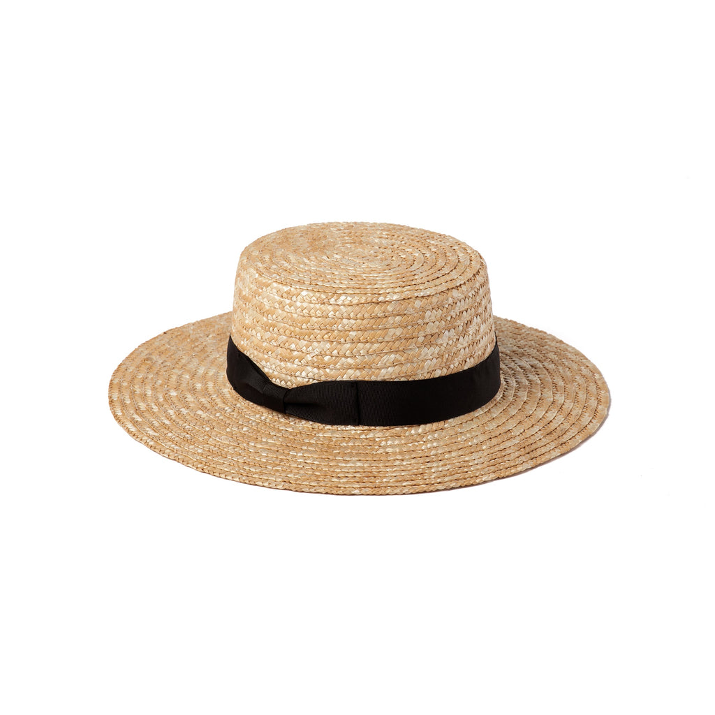 Lack of Color Spencer Boater in natural straw with black ribbon, view 1