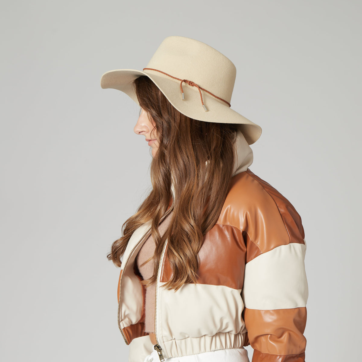 Anza packable floppy wool felt fedora in bone, view 3
