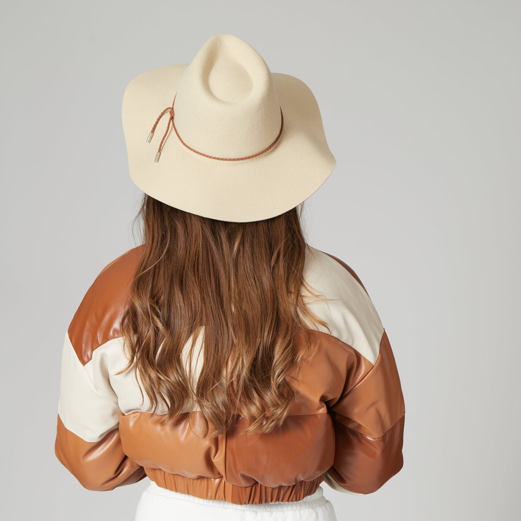 Anza packable floppy wool felt fedora in bone, view 4