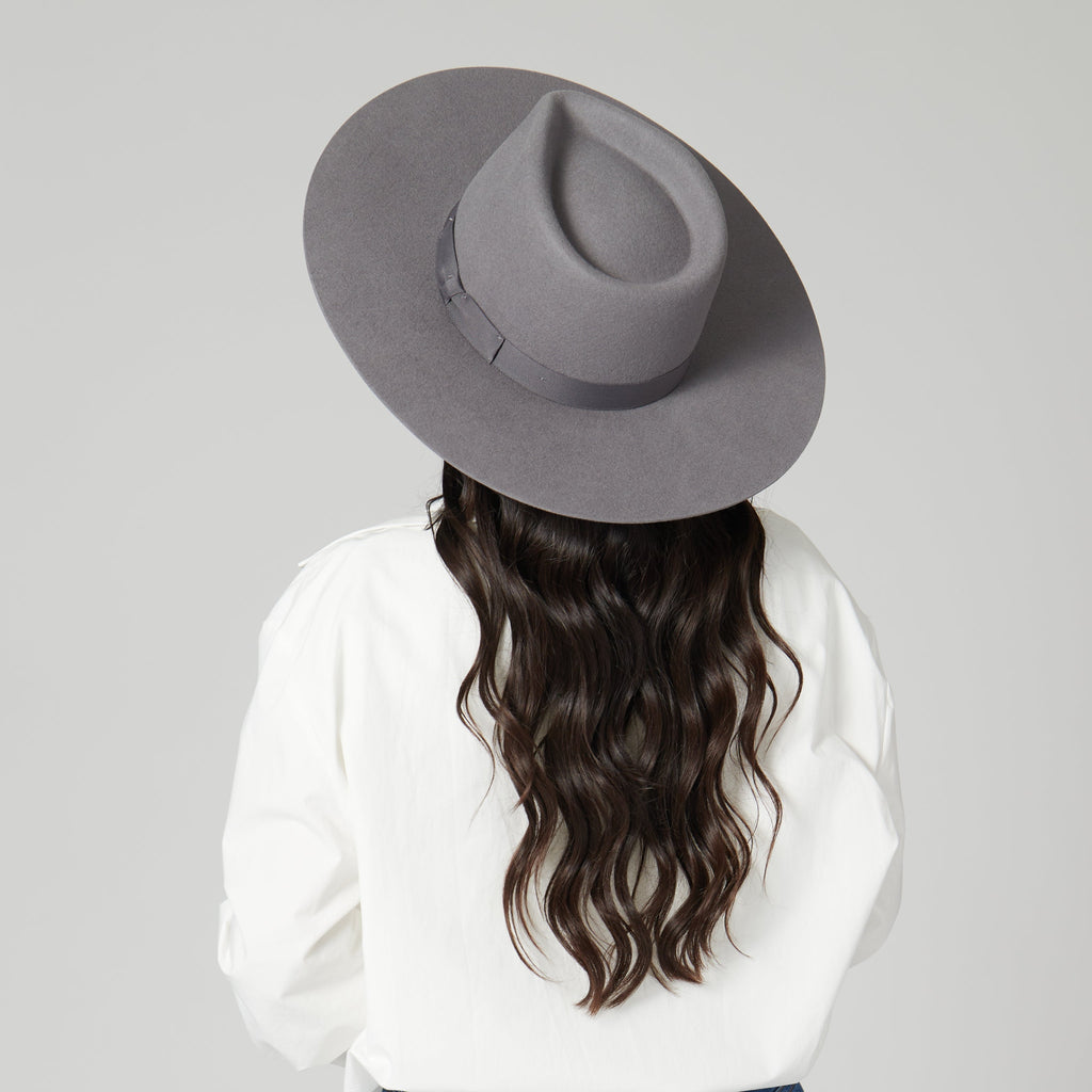 The Julian wool felt stiff brim fedora with bow trim in grey, view 4