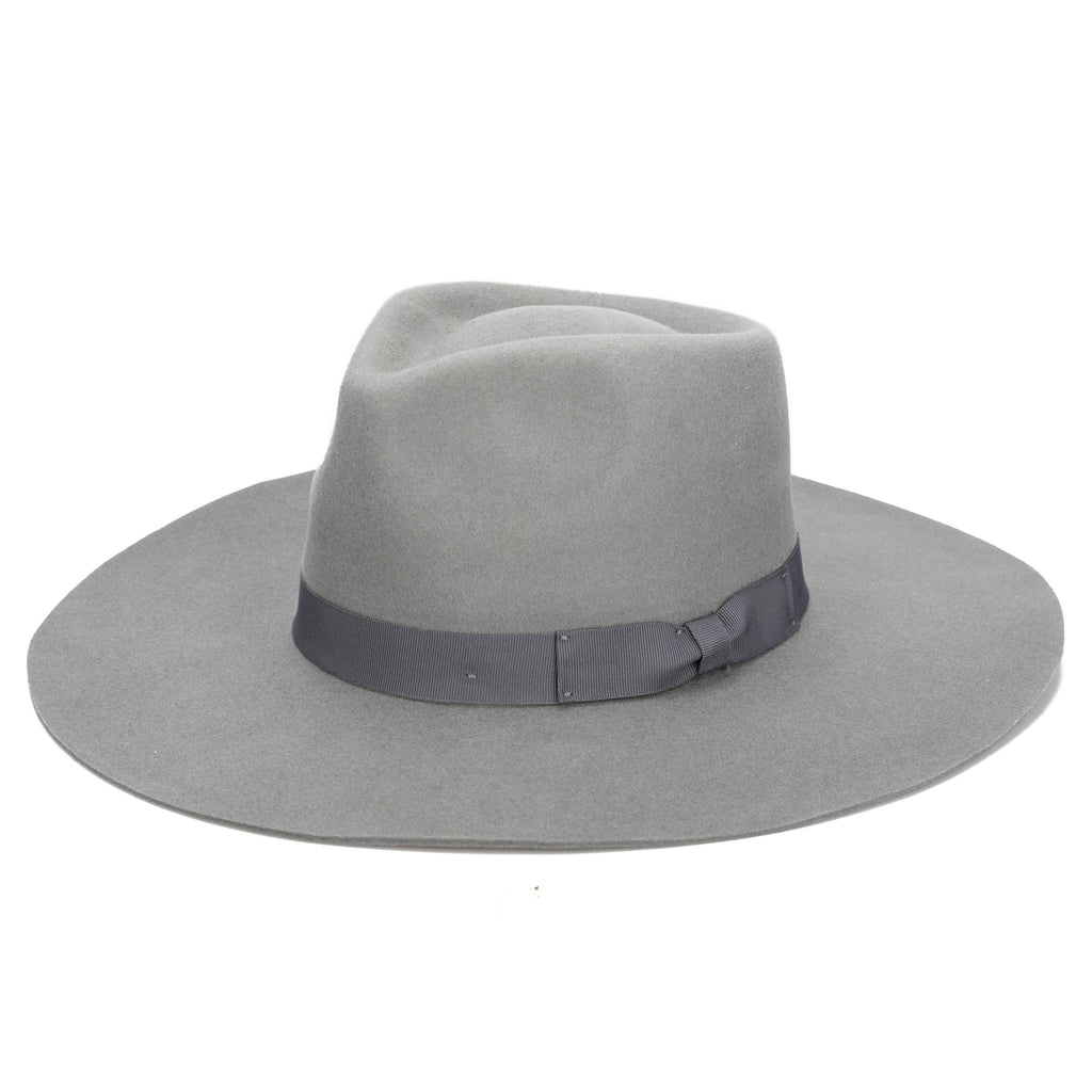 The Julian wool felt stiff brim fedora with bow trim in grey