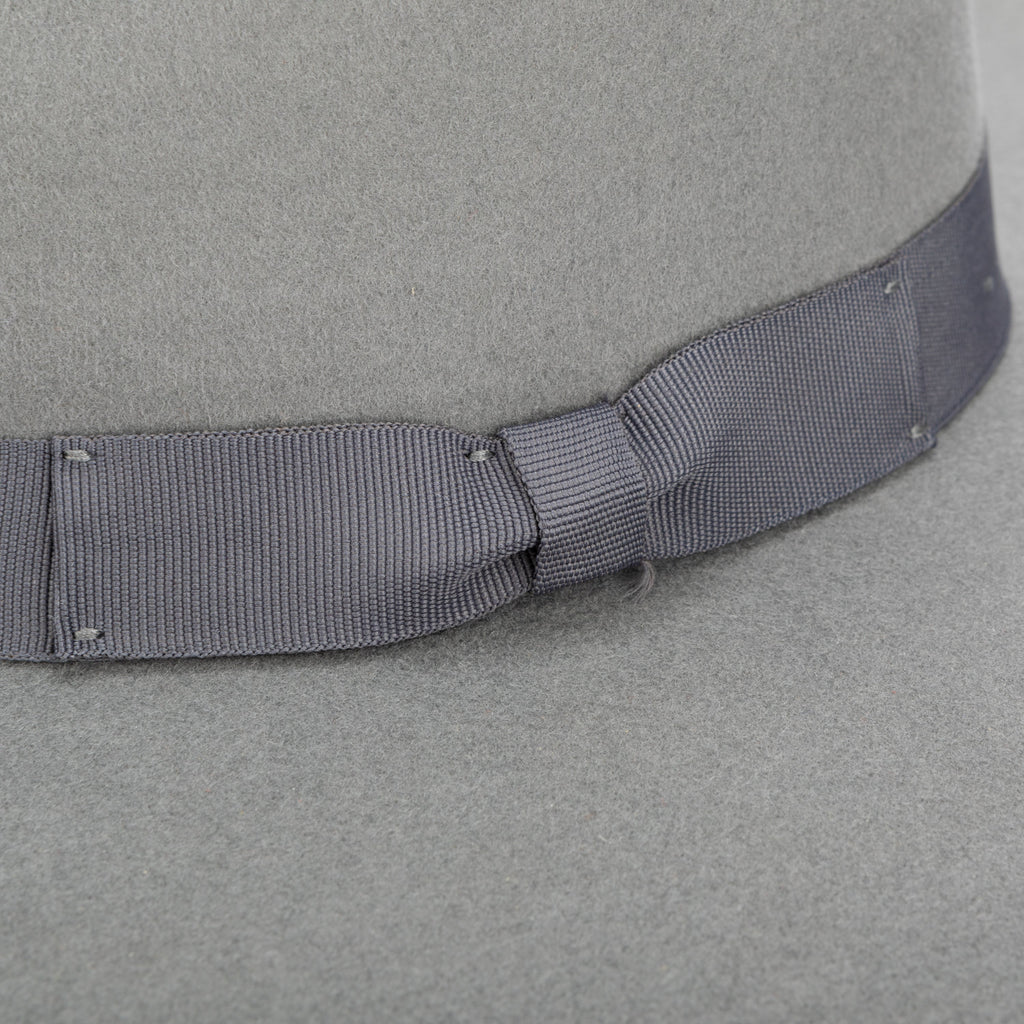 The Julian wool felt stiff brim fedora with bow trim in grey, view 6