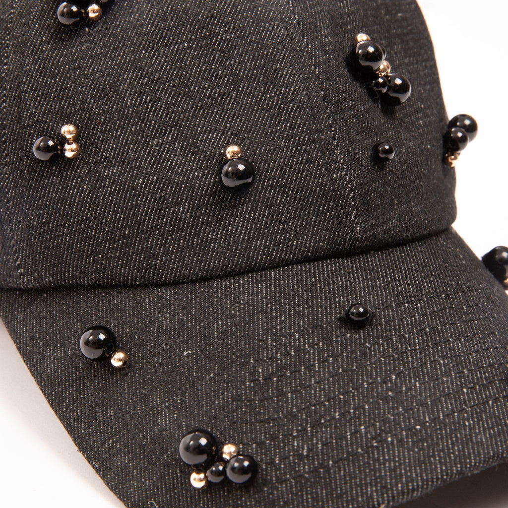 Nightbird cotton twill dad cap with tonal pearl clusters in black, view 3