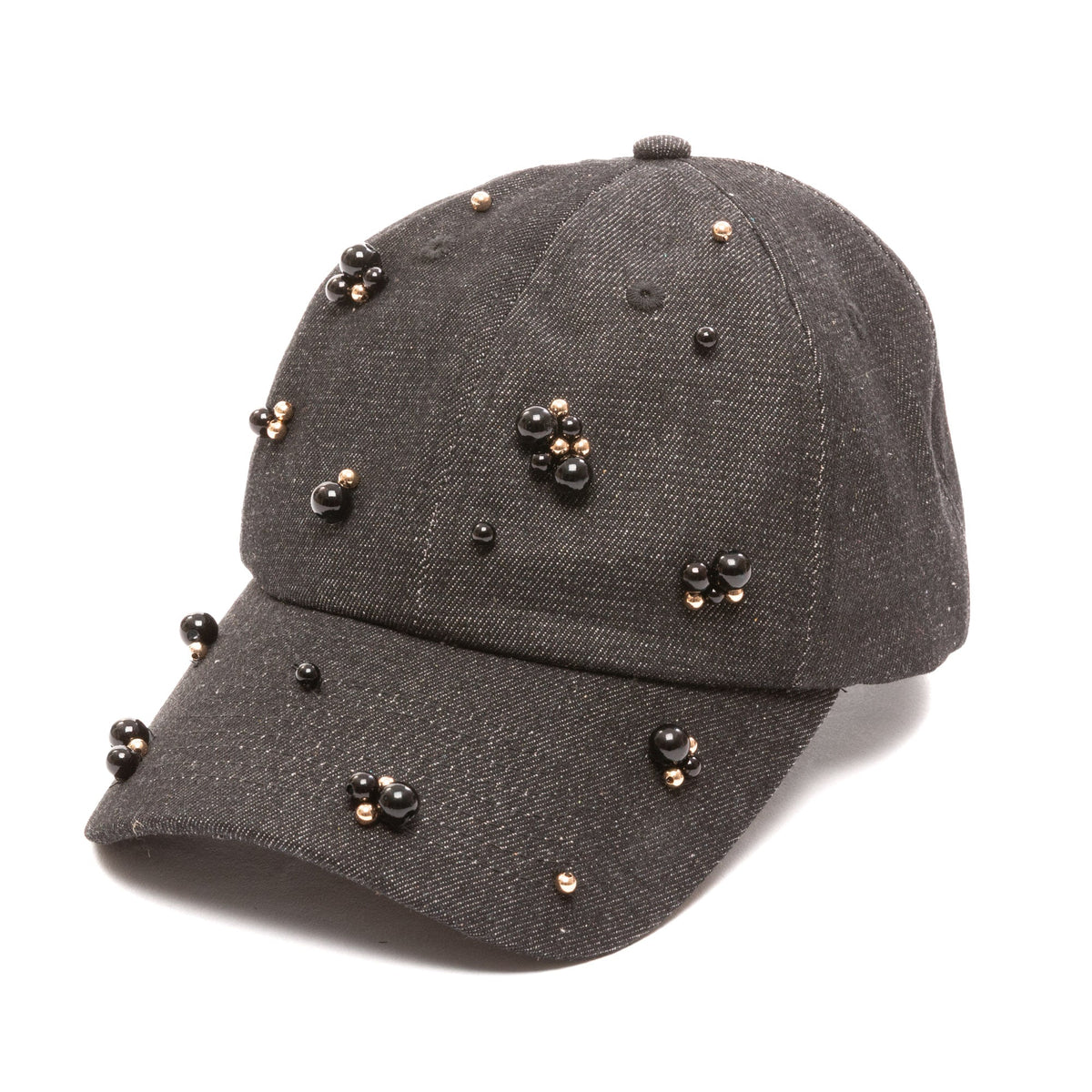 Nightbird cotton twill dad cap with tonal pearl clusters in black