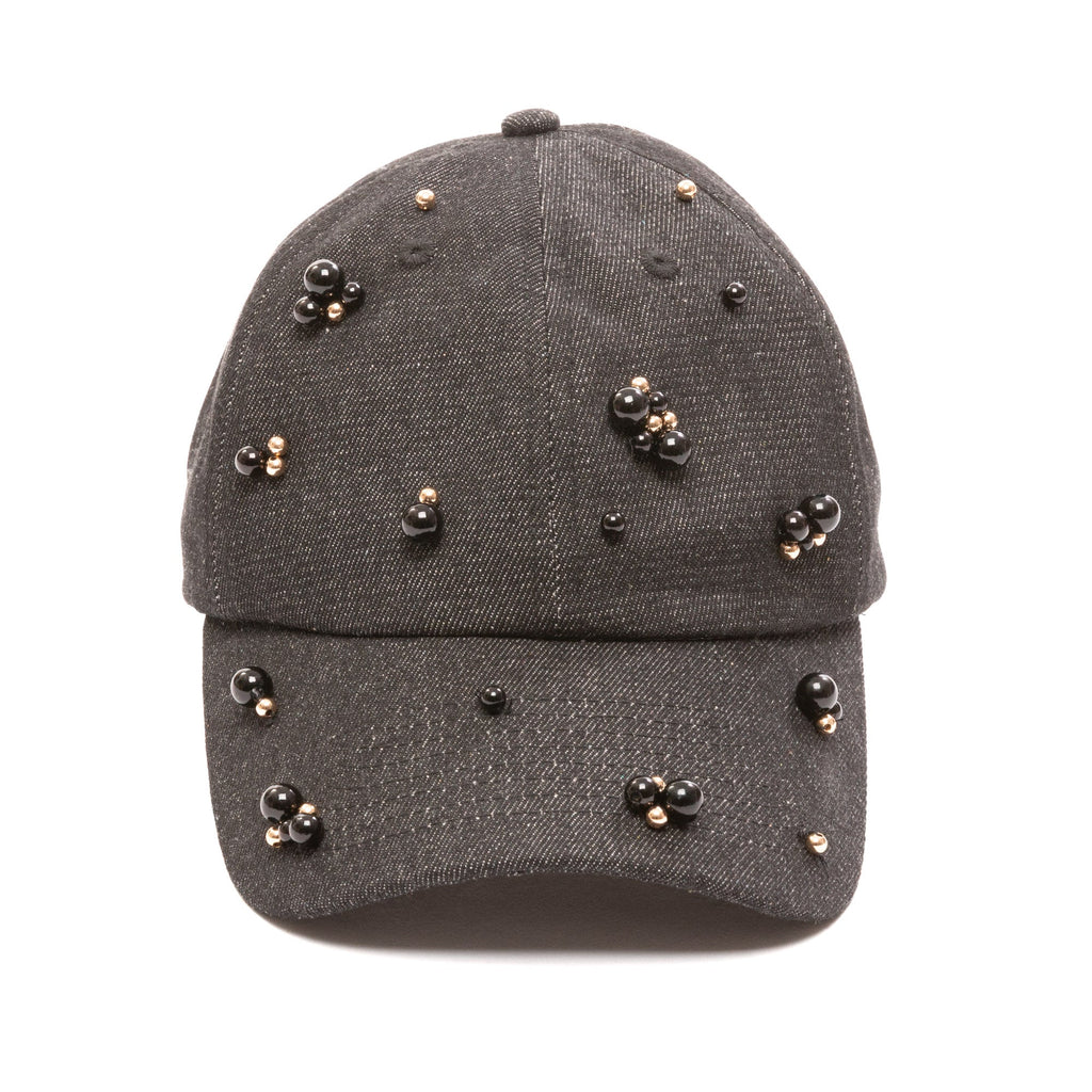 Nightbird cotton twill dad cap with tonal pearl clusters in black, view 4