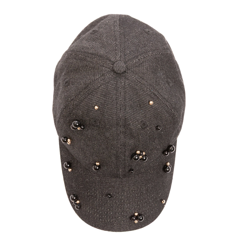 Nightbird cotton twill dad cap with tonal pearl clusters in black, view 6