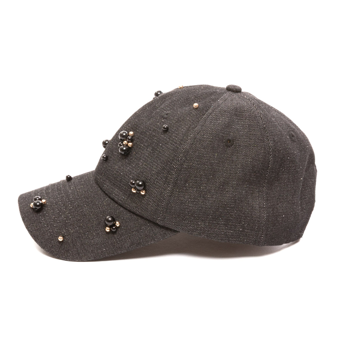 Nightbird cotton twill dad cap with tonal pearl clusters in black, view 2